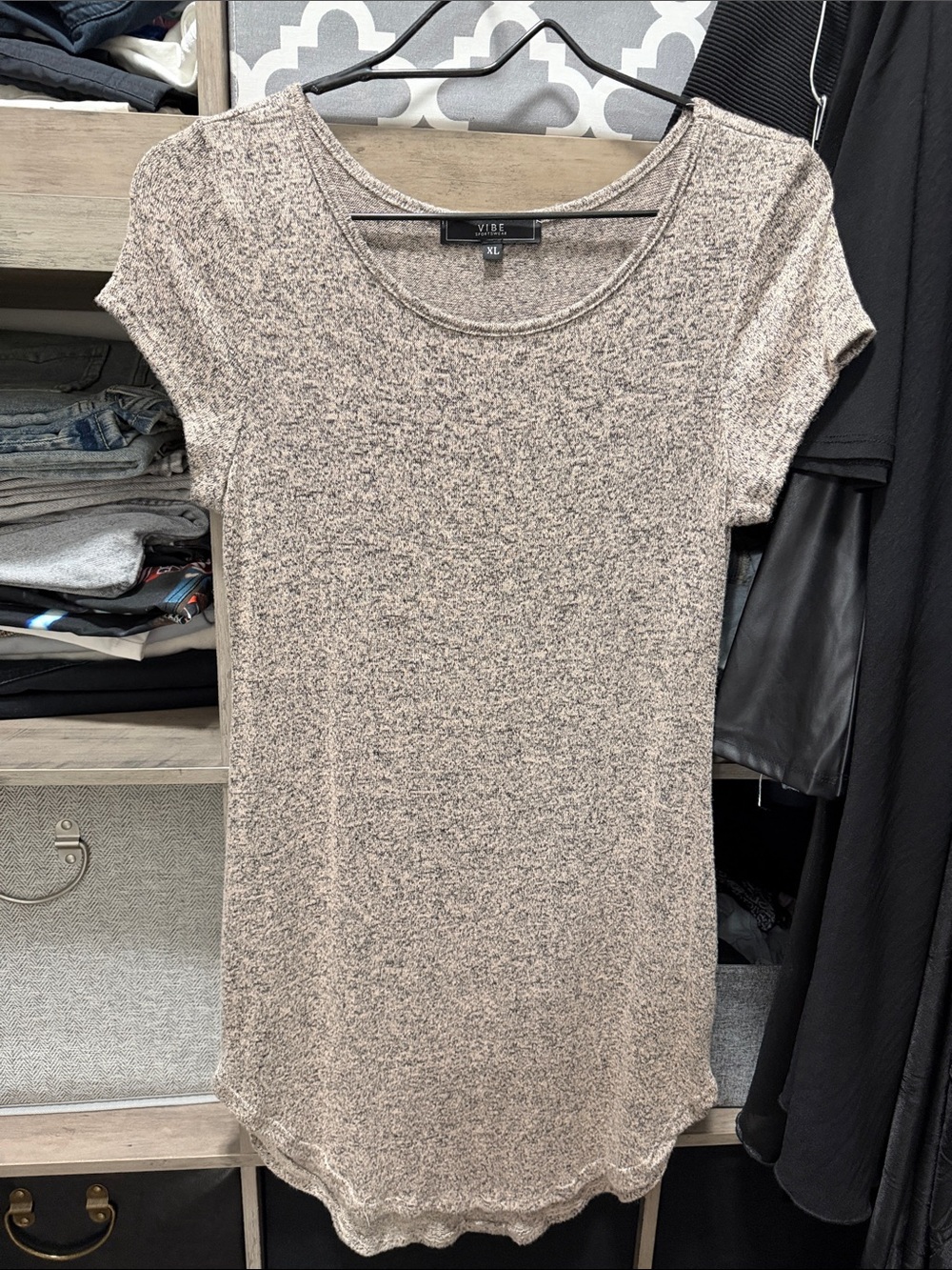 Vibe Short Sleeve Scoop Neck Top Dress in Taupe Heather XL
